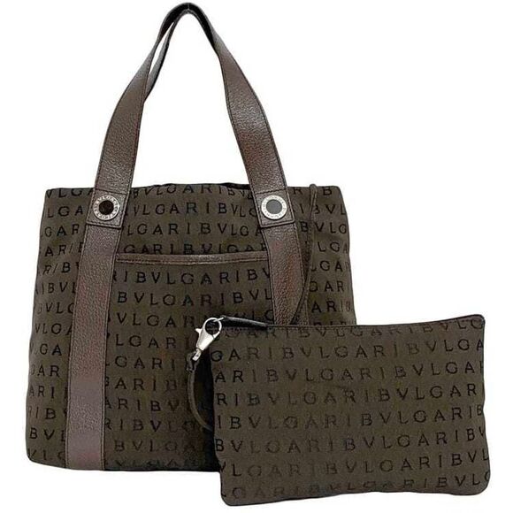 Bulgari Logo Mania Brown Canvas Tote Bag (Pre-Owned) - Picture 10 of 11